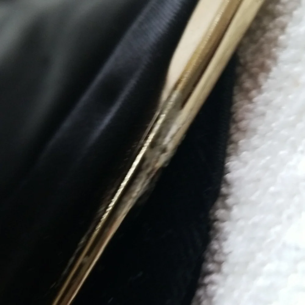 Antique HL U.S.A Black velvet satin Clutch Purse with Goldtone chain.